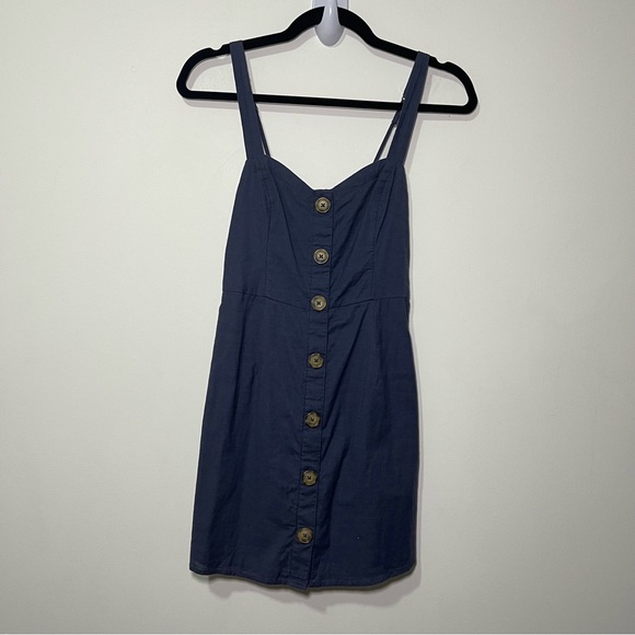 Abercombie & Fitch women's Navy full button down babydoll mini overall dress XS - Picture 2 of 7